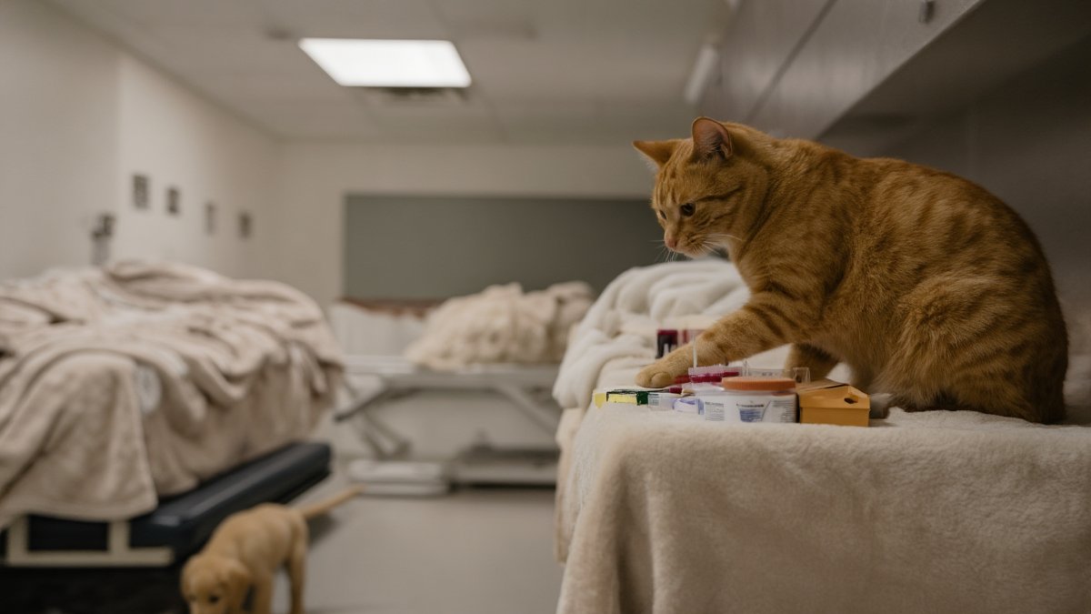 An orange tabby cat gently pressing its front paws into a soft knit blanket in warm afternoon light, eyes half-closed