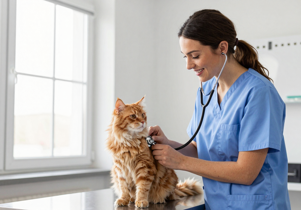 Happy cat at vet clinic